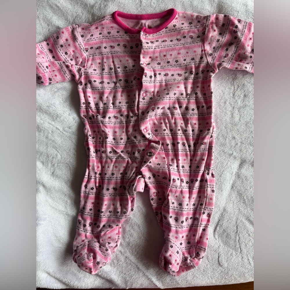 Rene Rofe Pink Patterned Footed Baby One-Piece